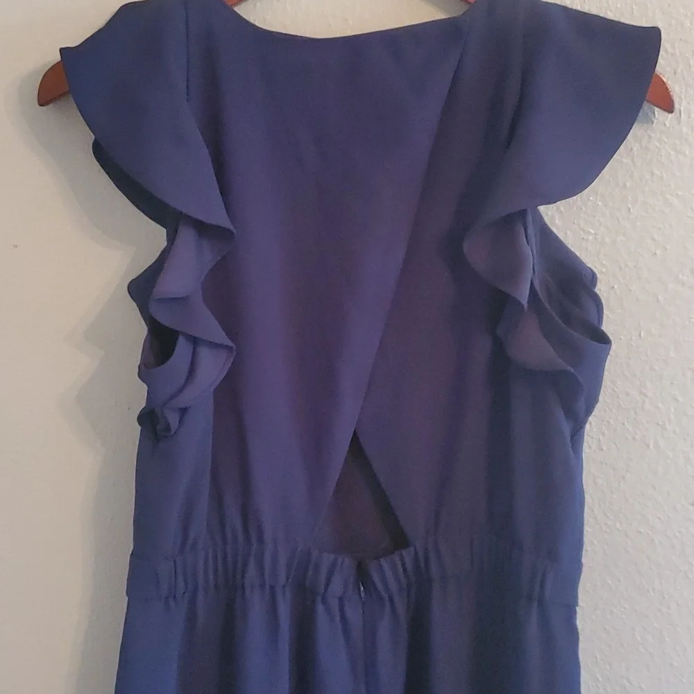 J. Crew Navy Ruffle-Sleeve Jumpsuit
